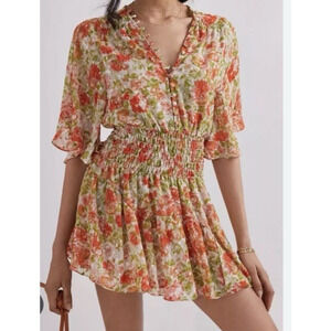 Missa Dress Large Floral Boho Romantic Vneck Mini Anthropology